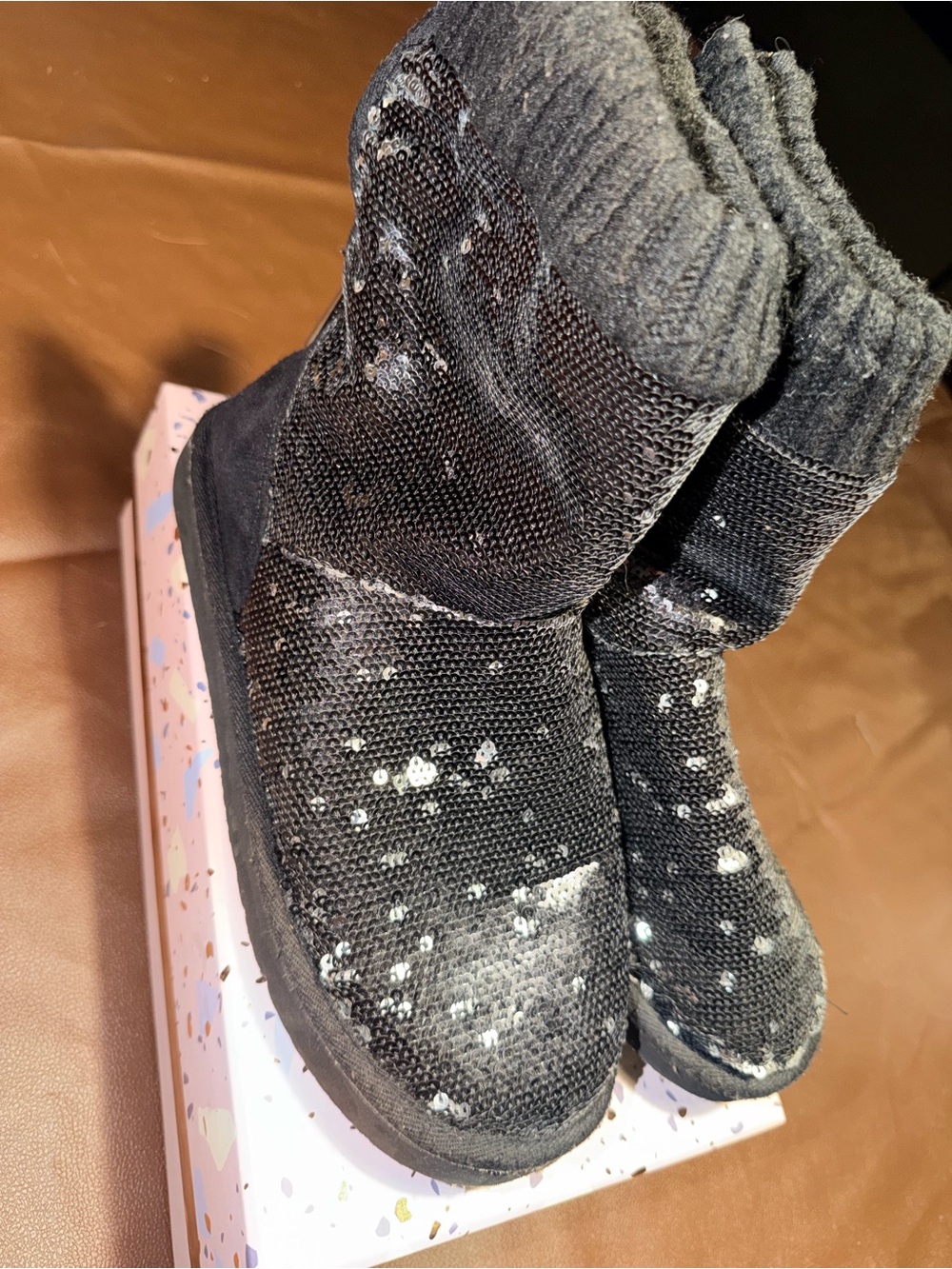 PINK Victoria's Secret Mukluk Black Sequin Ankle Booties